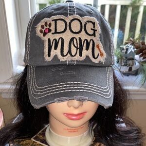 NWOT KBKethos Gray Ladies Dog Mom Logo Adjustable Strap Back Distressed Cap